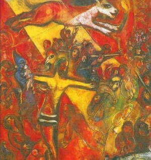 Chagall 1937-1948. in the works of Chagall, the power generates destruction (a group of soldiers firing on crowds, where the military in the middle, touches an animal with the torch, a symbol of power). The power that imprisons the people and creates suffering and immense pain.